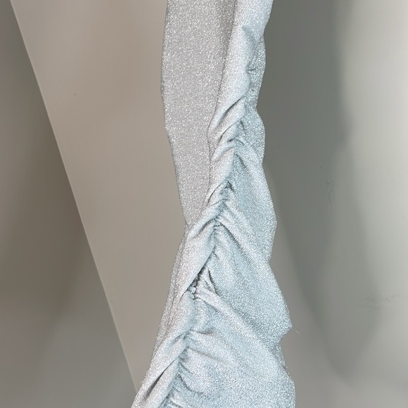 Shein Shimmer Silver Metallic Mini Dress Side Ruched Square Neck Spaghetti XSP - Picture 6 of 11
